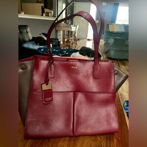 Ralph Lauren Burgundy & Brown Leather Tote Bag
